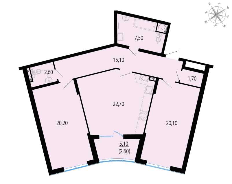 Двухкомнатная квартира в : площадь 92.5 м2 , этаж: 3 – купить в Санкт-Петербурге